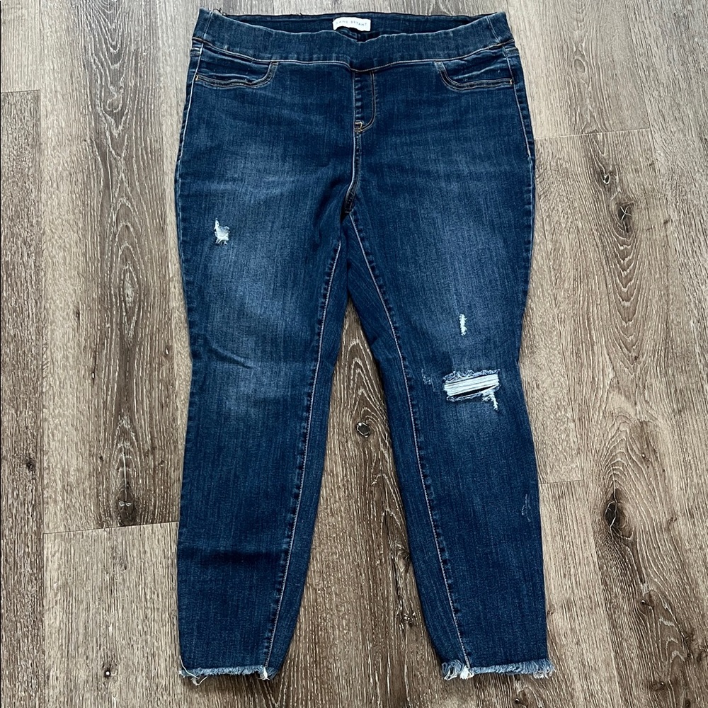 Lane Bryant Dark Blue Distressed Pull On Jeggings